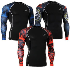 Mens Long Sleeves Compression Shirts Tight Skin Sides 3D Prints