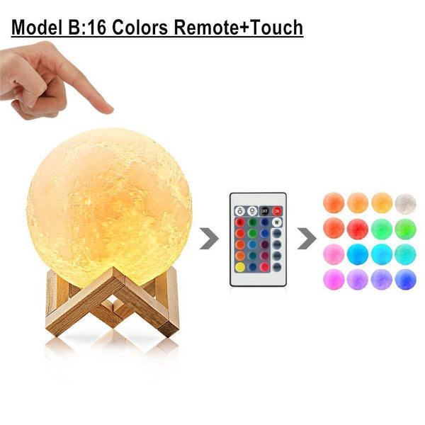 16/2 Color Changing 3D Moon Lamp With Remote Control