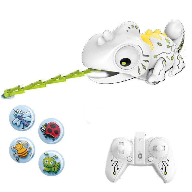 RC Robotic Chameleon Toy with Multi Colored LED Lights and Bug Catching Action